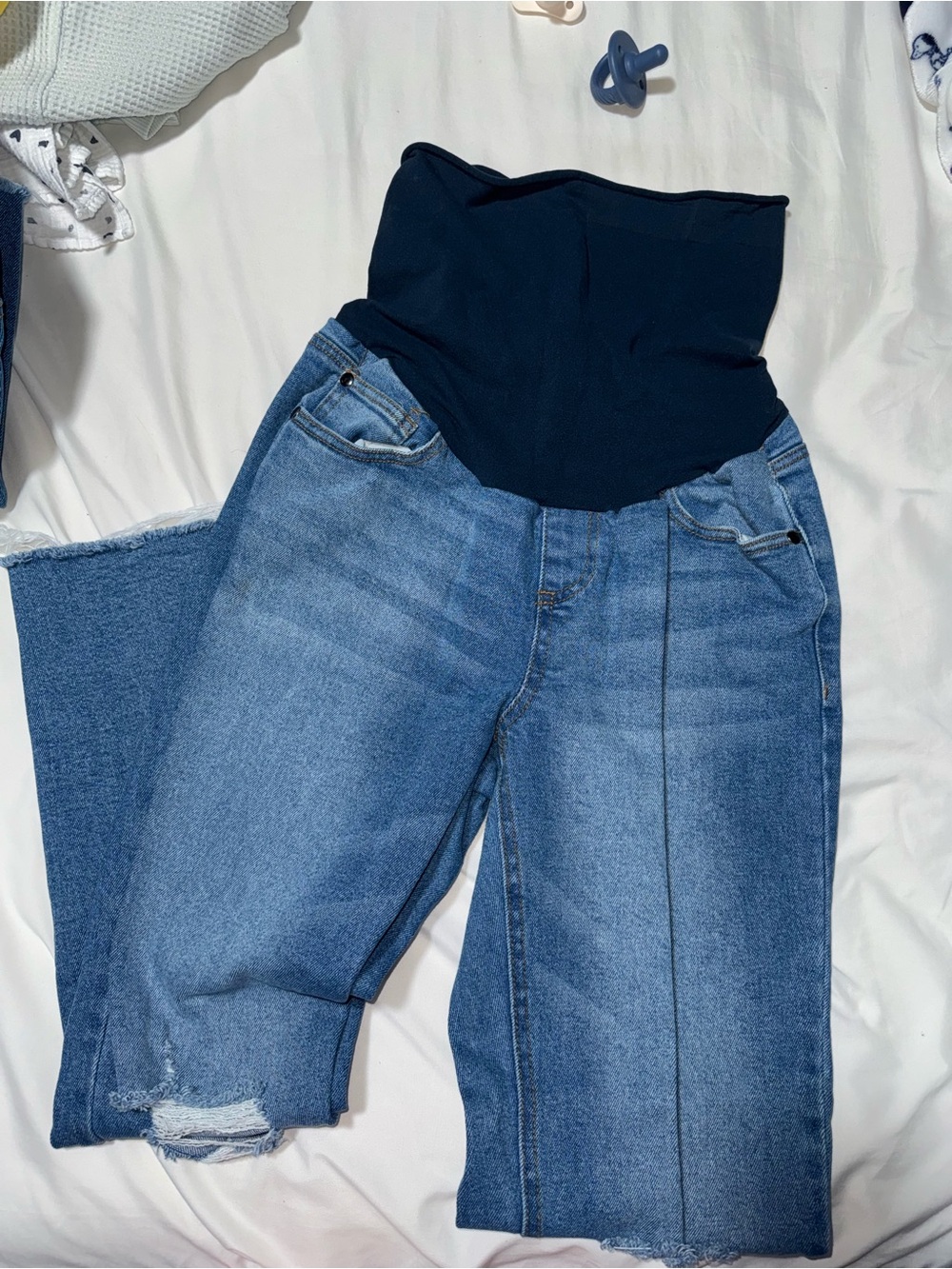Motherhood Blue Denim Maternity Jeans with Navy Overbump Panel